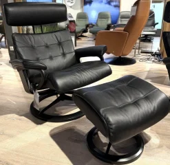 Stressless Relaxsessel|Sessel Erik L Leder Cori Black Schwarz Gestell Signature Metall Schwarz Matt Inklusive Hocker