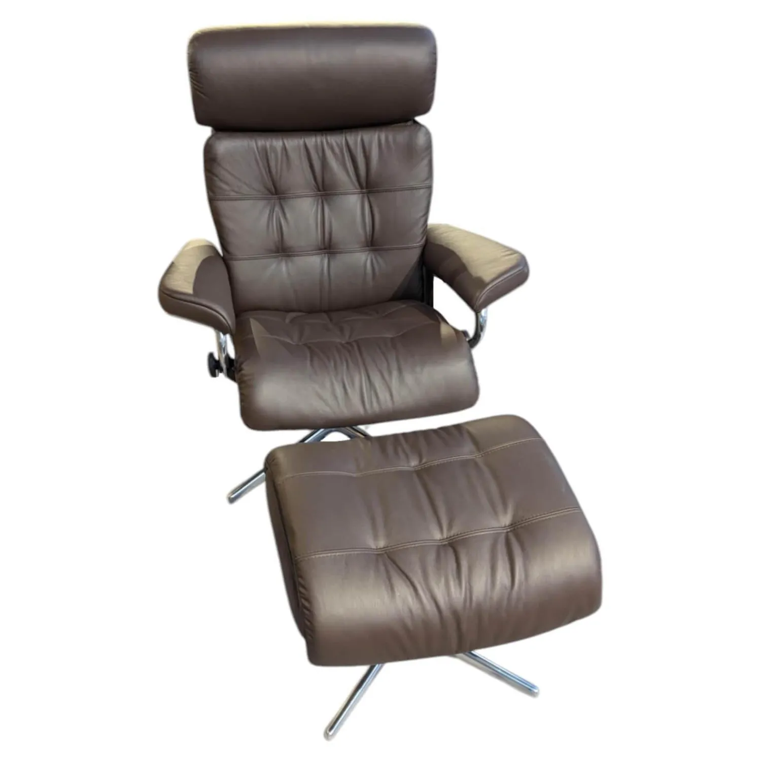 Stressless Relaxsessel|Sessel Erik M Leder Paloma 33 Espresso Braun Grau Holz Walnuss 06 Gestell Cross 40 Alu Mit Hocker