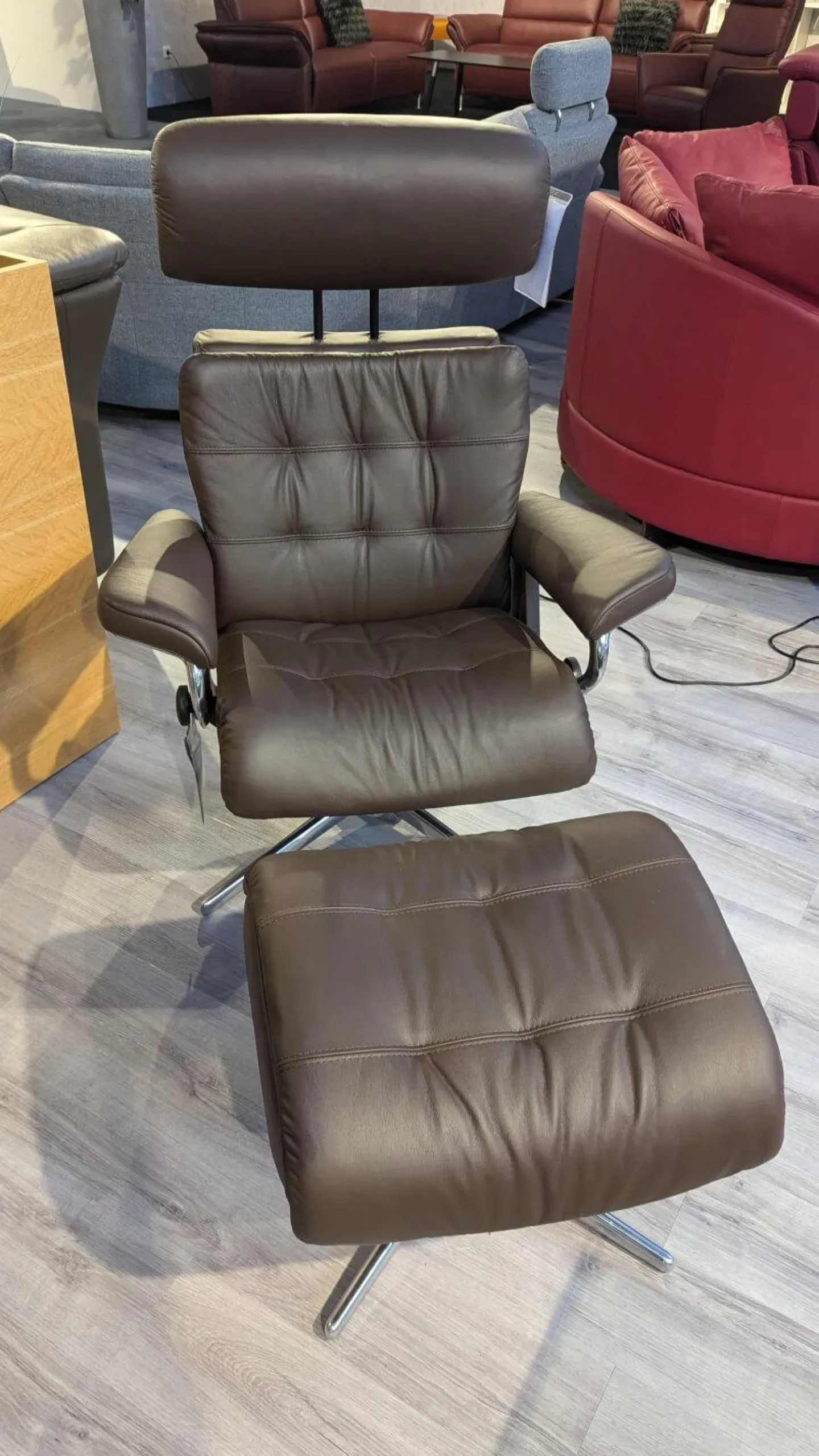 Stressless Relaxsessel|Sessel Erik M Leder Paloma 33 Espresso Braun Grau Holz Walnuss 06 Gestell Cross 40 Alu Mit Hocker
