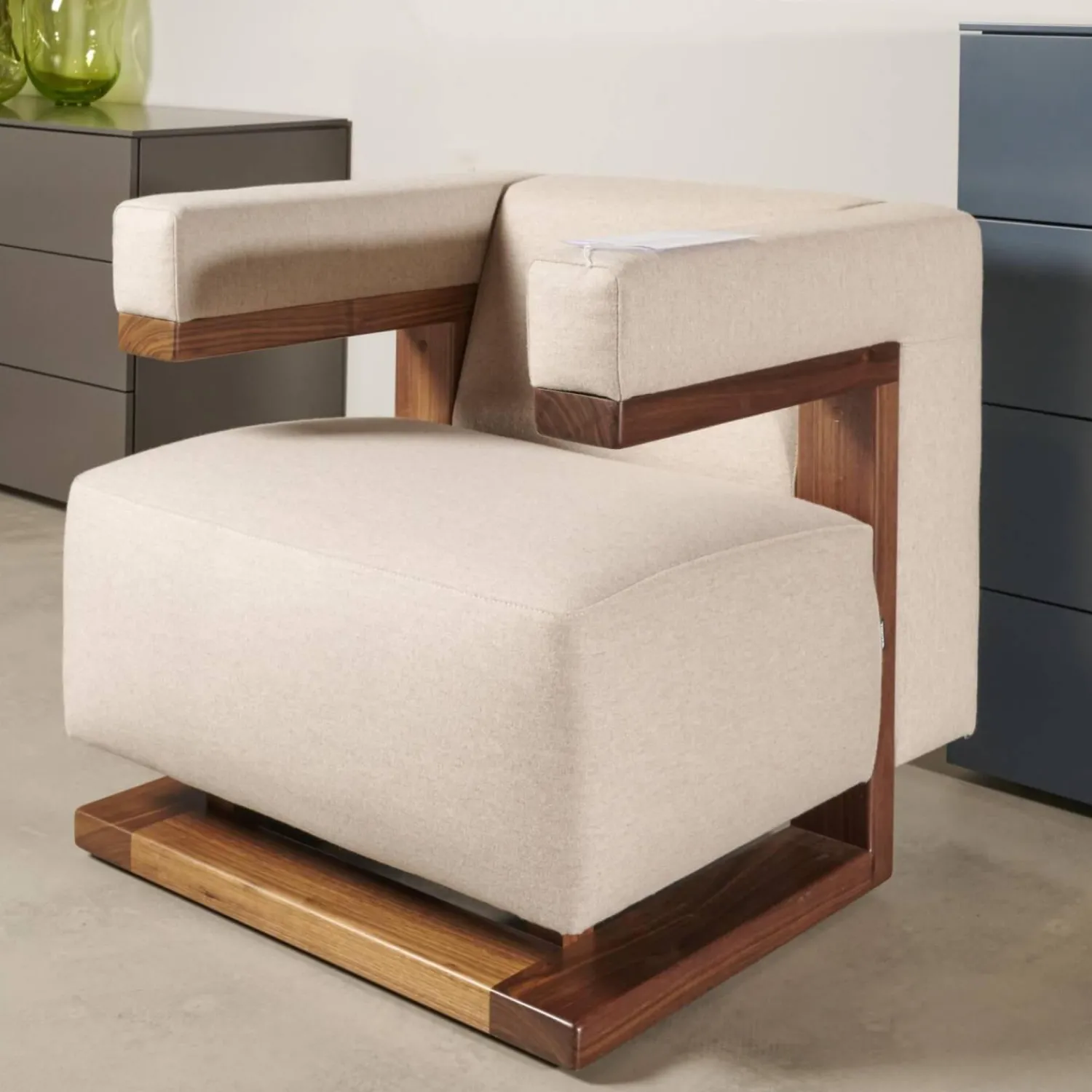 Tecta Loungesessel|Sessel F51 Stoff Doma Beige Grau Gestell Nussbaum Massiv