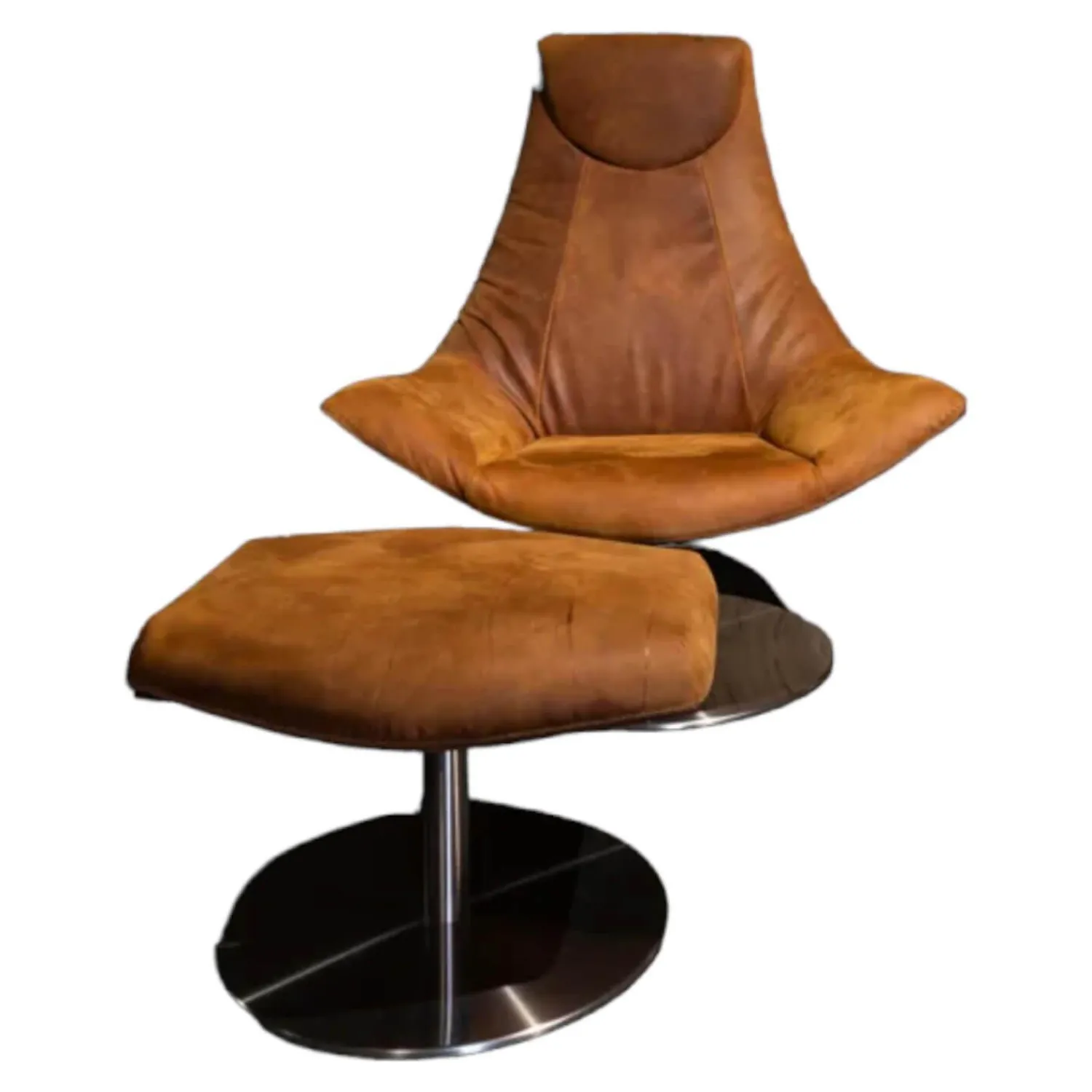 Tommy M Relaxsessel|Sessel Fabrizio Mit Hocker Leder Diesel Brandy Cognac Drehteller Edelstahl