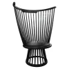 Tom Dixon Einzelstühle|Sessel Fan Chair Indigo Bezug Leder Ash Schwarz Gestell Holz Schwarz