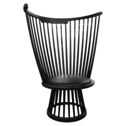 Tom Dixon Einzelstühle|Sessel Fan Chair Indigo Bezug Leder Ash Schwarz Gestell Holz Schwarz