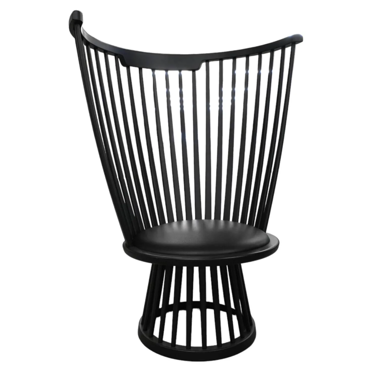 Tom Dixon Einzelstühle|Sessel Fan Chair Indigo Bezug Leder Ash Schwarz Gestell Holz Schwarz