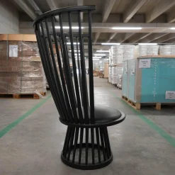 Tom Dixon Einzelstühle|Sessel Fan Chair Indigo Bezug Leder Ash Schwarz Gestell Holz Schwarz