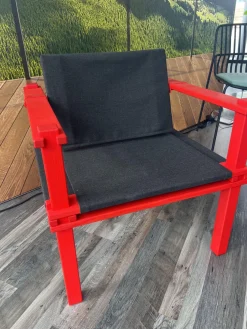 COR Loungemöbel|Sessel Farmer Stoff 5094 Schwarz Gestell Esche Geölt Pulver Rot P150 Mit Kunststoffgleitern Inklusive Tisch