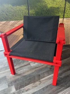 COR Loungemöbel|Sessel Farmer Stoff 5094 Schwarz Gestell Esche Geölt Pulver Rot P150 Mit Kunststoffgleitern Inklusive Tisch