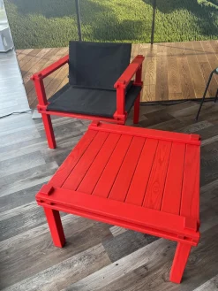 COR Loungemöbel|Sessel Farmer Stoff 5094 Schwarz Gestell Esche Geölt Pulver Rot P150 Mit Kunststoffgleitern Inklusive Tisch