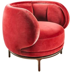 Wittmann Loungesessel|Sessel Fauteuil Vuelta 80 Bezug Stoff Velvet Bordeaux Rot Füße Bronze Drehbar