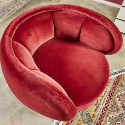 Wittmann Loungesessel|Sessel Fauteuil Vuelta 80 Bezug Stoff Velvet Bordeaux Rot Füße Bronze Drehbar