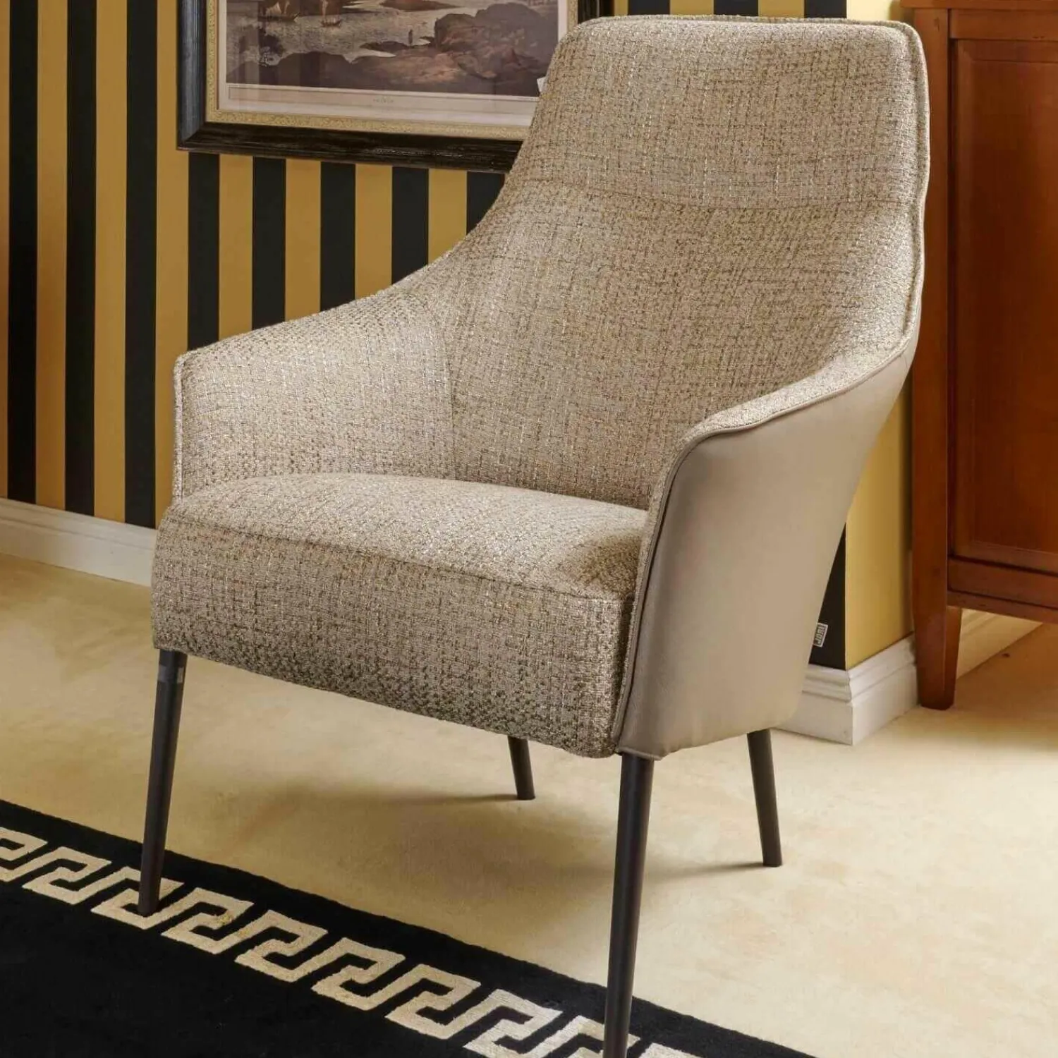 Jori Relaxsessel|Sessel Fuga Hoch Bezug Innen Stoff James C0013 Außen Leder Lipano Taupe