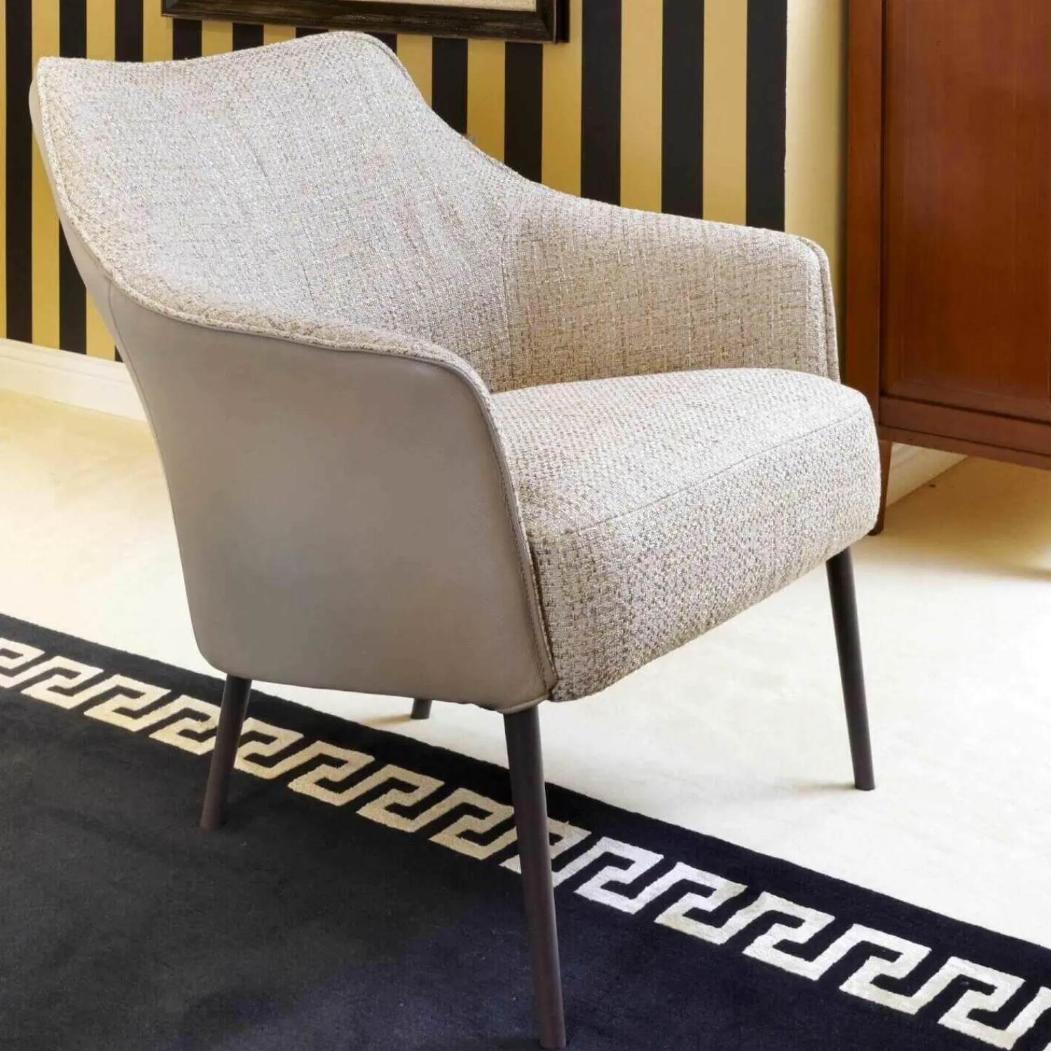 Jori Relaxsessel|Sessel Fuga Niedrig Bezug Innen Stoff James C0013 Außen Leder Lipano Taupe