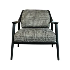 Bielefelder Werkstätten Loungesessel|Sessel Gatsby Stoff Scott BW1769 191 C Schwarz Weiß Holzgestell Massiv Esche Schwarz Gebeizt