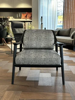 Bielefelder Werkstätten Loungesessel|Sessel Gatsby Stoff Scott BW1769 191 C Schwarz Weiß Holzgestell Massiv Esche Schwarz Gebeizt