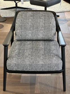 Bielefelder Werkstätten Loungesessel|Sessel Gatsby Stoff Scott BW1769 191 C Schwarz Weiß Holzgestell Massiv Esche Schwarz Gebeizt