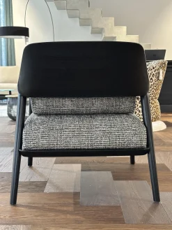 Bielefelder Werkstätten Loungesessel|Sessel Gatsby Stoff Scott BW1769 191 C Schwarz Weiß Holzgestell Massiv Esche Schwarz Gebeizt