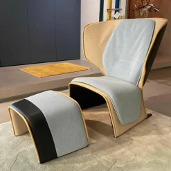 Cassina Relaxsessel|Sessel Gender 570 12 Melange Leder Schwarz Beige Gelb Ice Kissen Stoff Gerrit