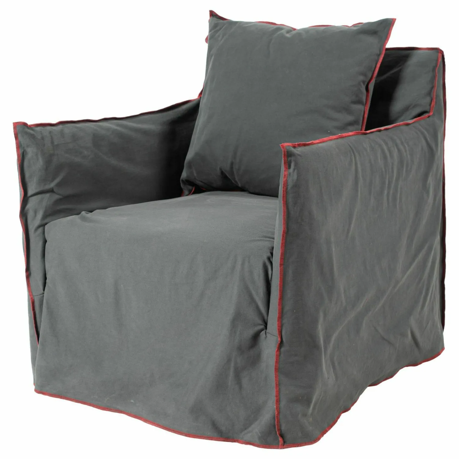 Gervasoni Loungesessel|Relaxsessel|Sessel Ghost 05 Stoff Vintage Anthrazit Cat. C Naht Rosso Rot 7900