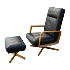 Signet Loungesessel|Sessel Gin Leder Alamo Lava Anthrazit Gestell Eiche Geölt Inklusive Hocker