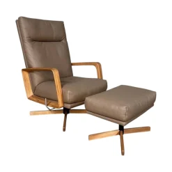 Signet Fernsehsessel|Relaxsessel|Sessel Gin Leder Prestige Walnuss Braun Gestell Eiche Massiv Geölt Inklusive Hocker