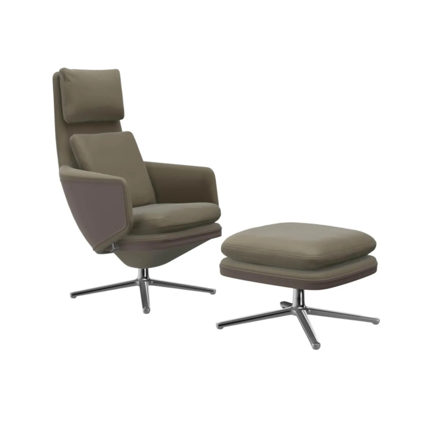 Vitra Relaxsessel|Sessel Grand Relax Leder Premium F 71 Sand Außen Leder Forte 07 Sand mit Ottoman