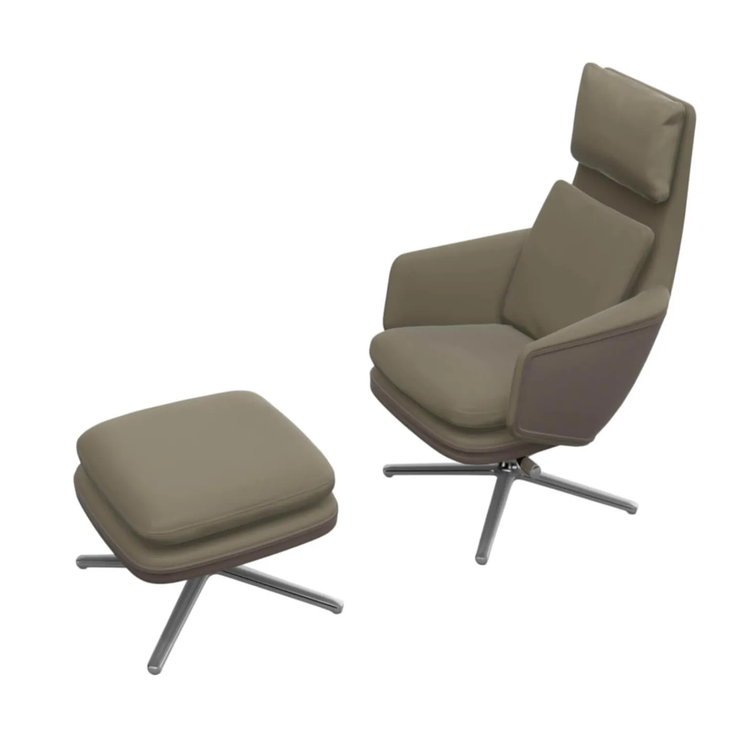 Vitra Relaxsessel|Sessel Grand Relax Leder Premium F 71 Sand Außen Leder Forte 07 Sand mit Ottoman