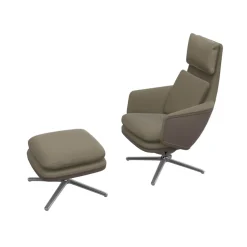 Vitra Relaxsessel|Sessel Grand Relax Leder Premium F 71 Sand Außen Leder Forte 07 Sand mit Ottoman