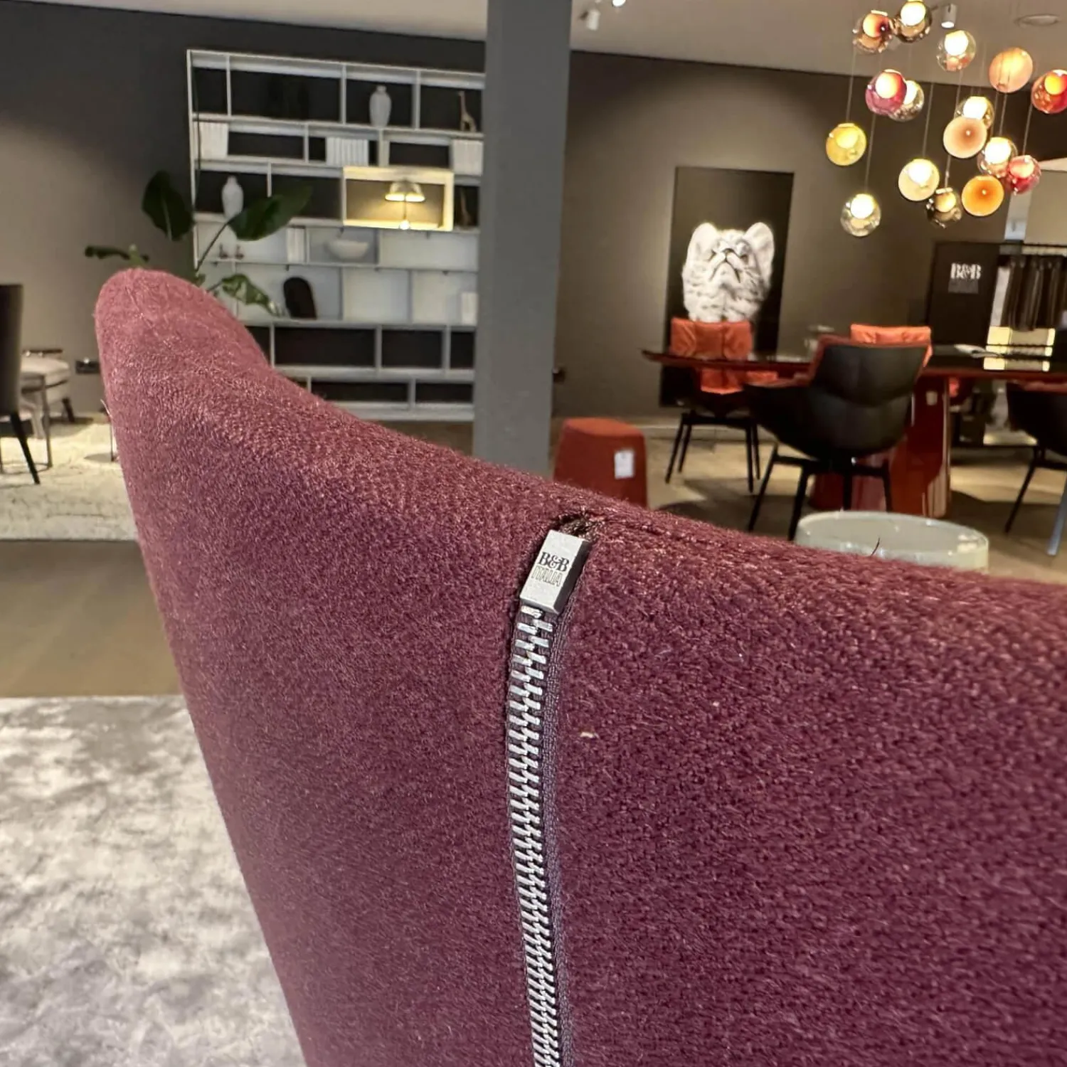 B&B Italia Loungesessel|Sessel Grande Papilio Stoff 2521790 Adria Vinaccia Rot Untergestell Metallisiert Grau Lackiert Mit Hocker