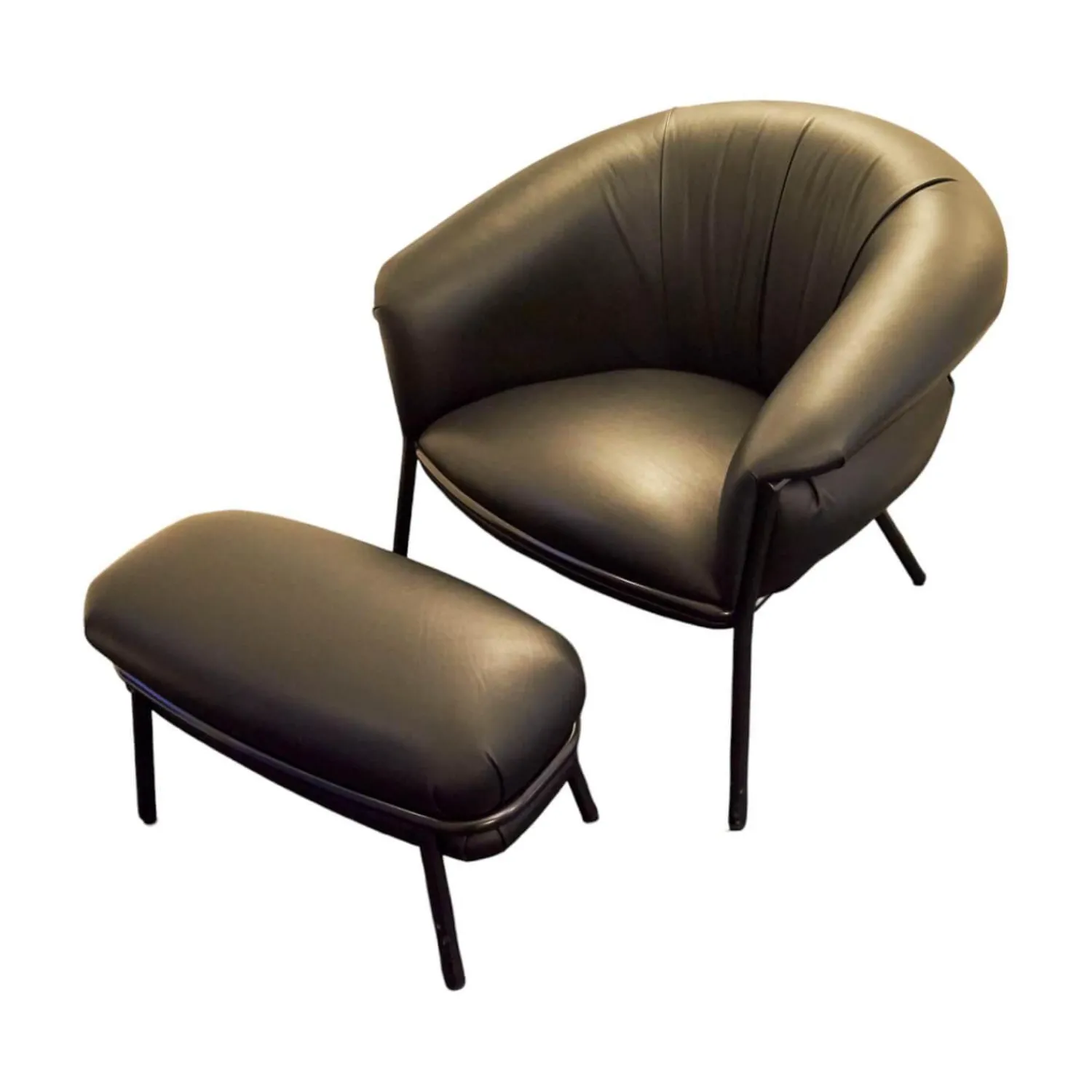 BD Barcelona Loungesessel|Sessel Grasso Bezug Leder Sauvage S Black Schwarz Gestell Metall Schwarz Inklusive Fußhocker