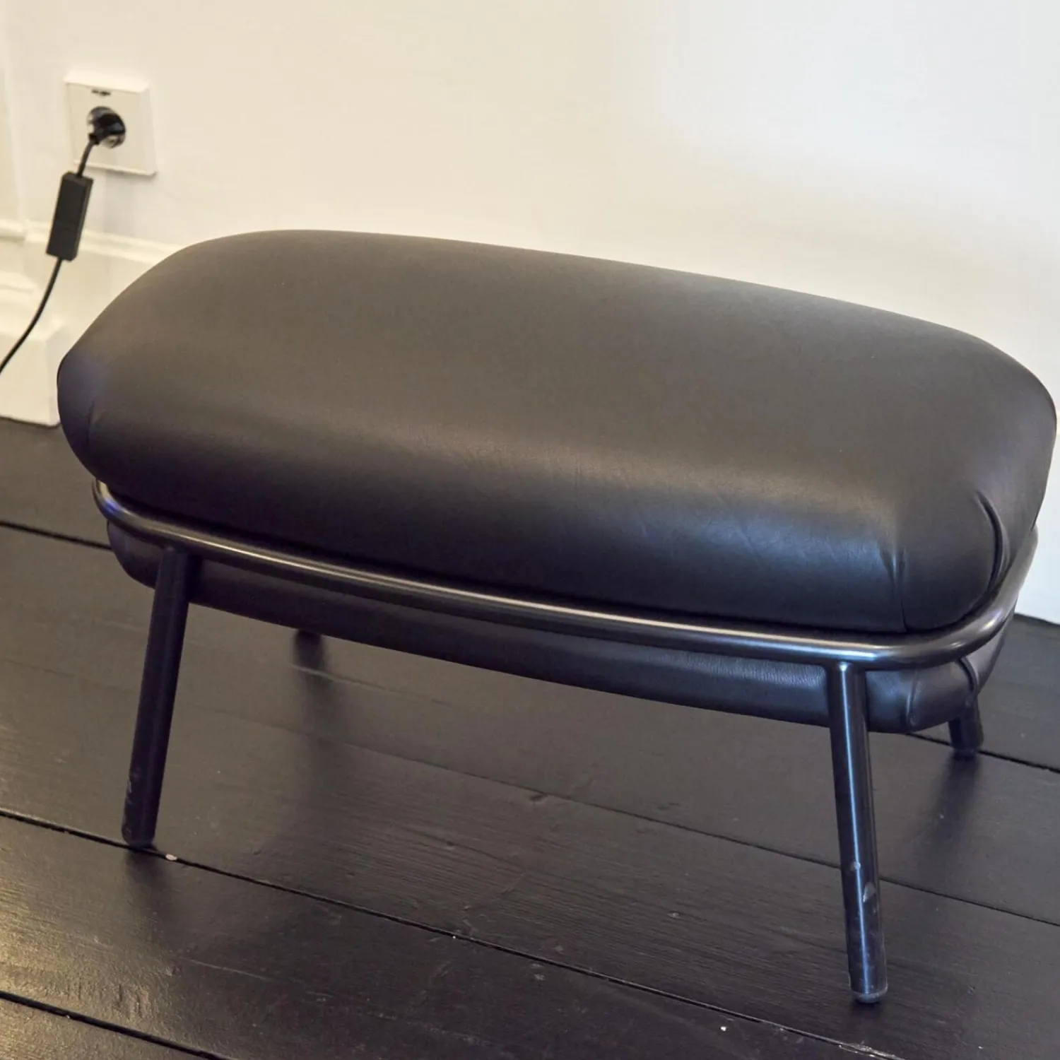 BD Barcelona Loungesessel|Sessel Grasso Bezug Leder Sauvage S Black Schwarz Gestell Metall Schwarz Inklusive Fußhocker