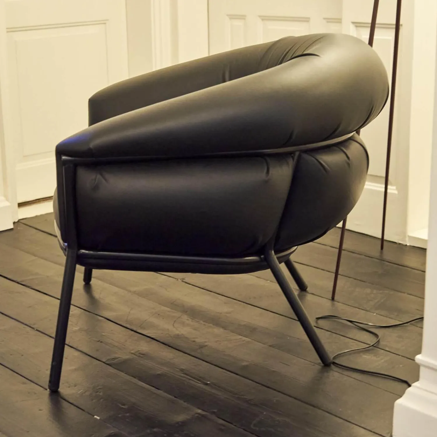 BD Barcelona Loungesessel|Sessel Grasso Bezug Leder Sauvage S Black Schwarz Gestell Metall Schwarz Inklusive Fußhocker