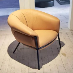 BD Barcelona Loungesessel|Sessel Grasso Bezug Leder Florida 2050 F Nude 22 Orange Gestell Blue 5011 Nachtblau