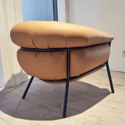 BD Barcelona Loungesessel|Sessel Grasso Bezug Leder Florida 2050 F Nude 22 Orange Gestell Blue 5011 Nachtblau