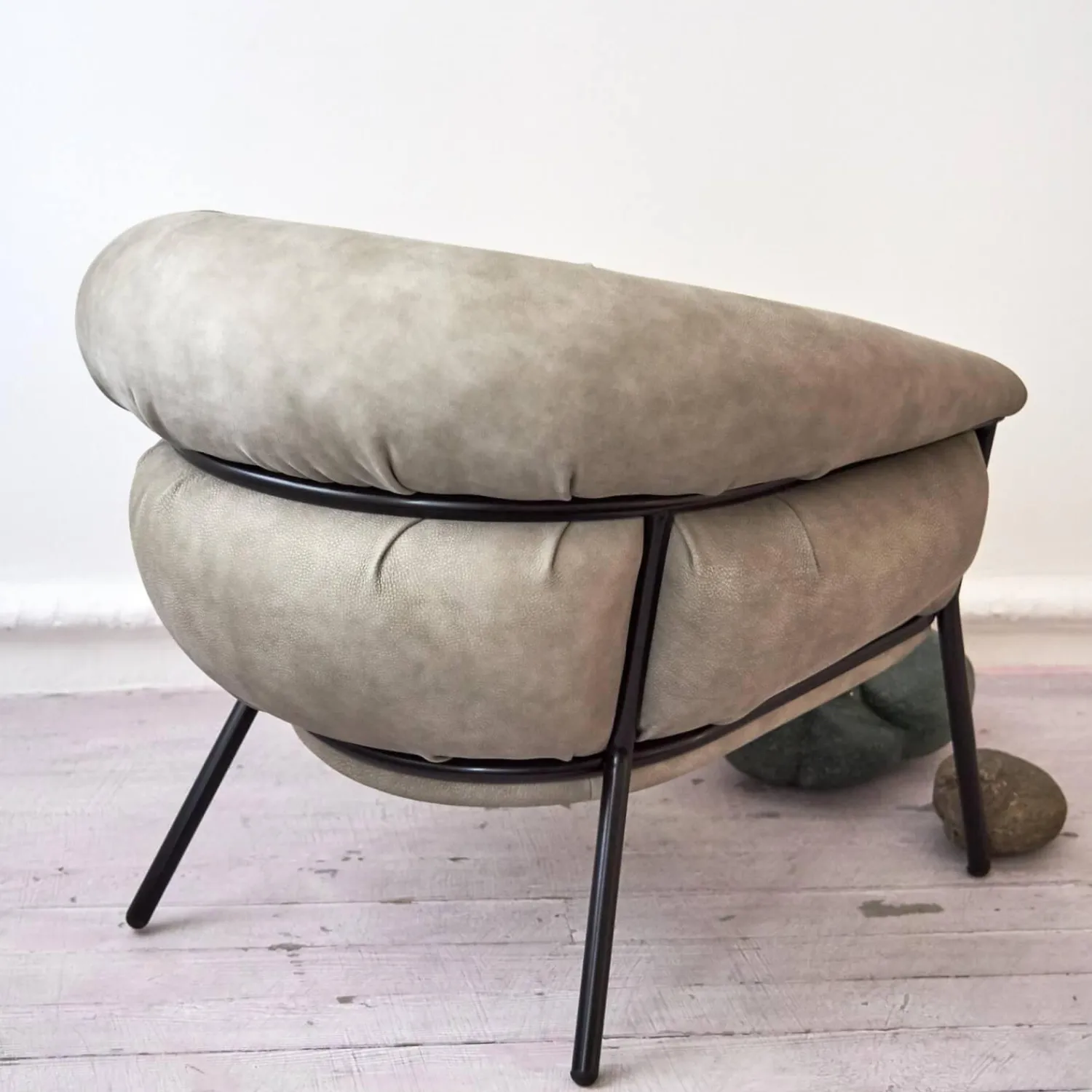 BD Barcelona Loungesessel|Sessel Grasso Textil Leder V19 T Moro Rustico Grau Beige Gestell Black 0911 Schwarz Metall