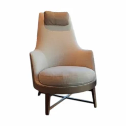 Flexform Loungesessel|Sessel Guscioalto Außen Leder Pelle 616 Braun Innen Stoff Empire 896 Beige Gestell Nussbaum Canaletto