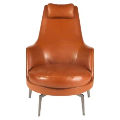 Flexform Relaxsessel|Sessel Guscioalto Leder Braun Füße Metall Movin Brüniert