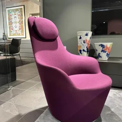 B&B Italia Relaxsessel|Sessel Harbor Stoff Veilchen Violett Drehgestell Grau Metallisiert Mit Tablett Eiche Schwarz Gebürstet Kopfkissen Und Hocker