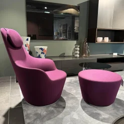 B&B Italia Relaxsessel|Sessel Harbor Stoff Veilchen Violett Drehgestell Grau Metallisiert Mit Tablett Eiche Schwarz Gebürstet Kopfkissen Und Hocker