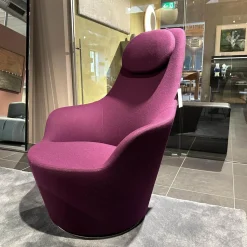 B&B Italia Relaxsessel|Sessel Harbor Stoff Veilchen Violett Drehgestell Grau Metallisiert Mit Tablett Eiche Schwarz Gebürstet Kopfkissen Und Hocker