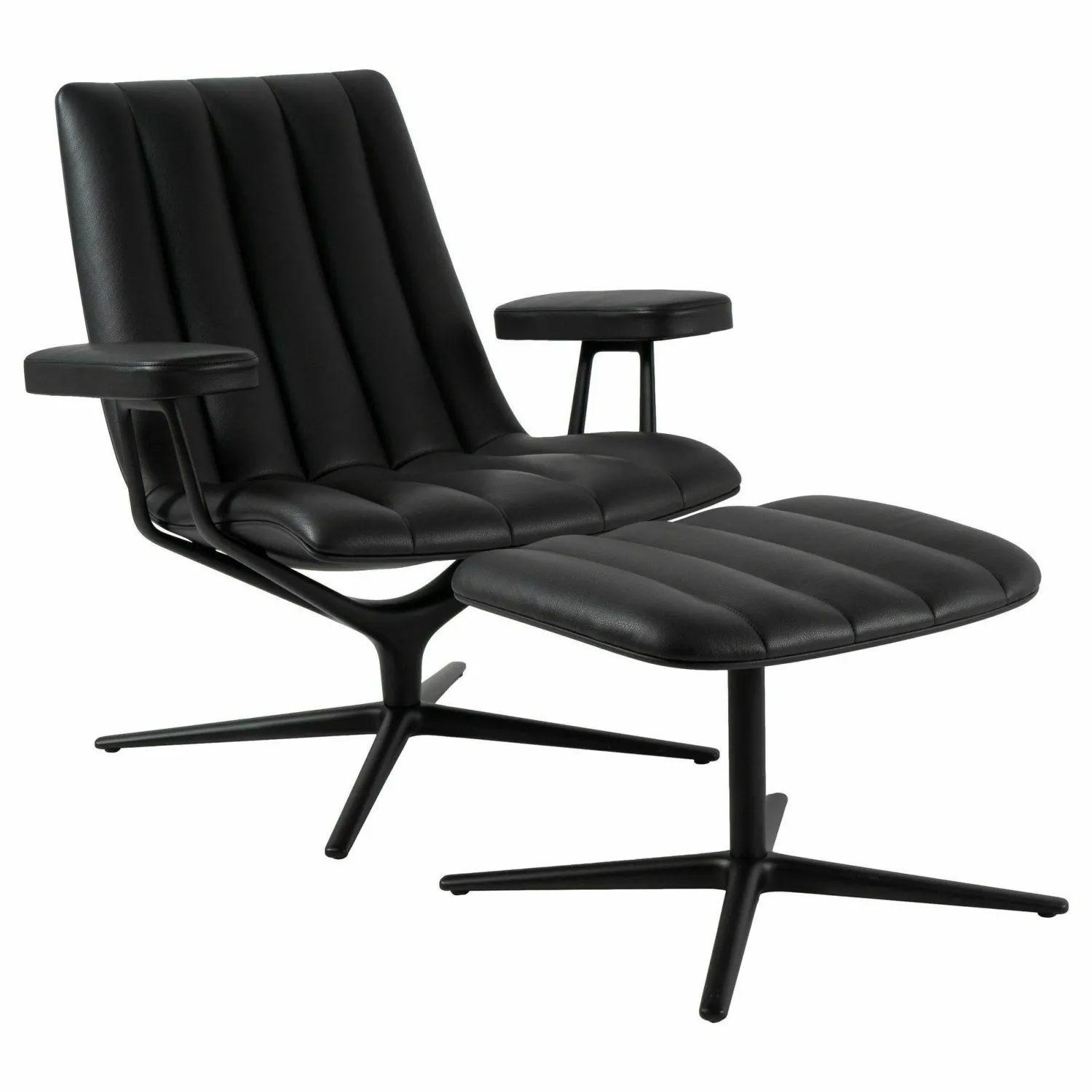 Walter Knoll Loungesessel|Relaxsessel|Sessel Healey Lounge Leder Congress Asphalt 252 Cat. 55 Grau Fußkreuz Schwarz mit Hocker