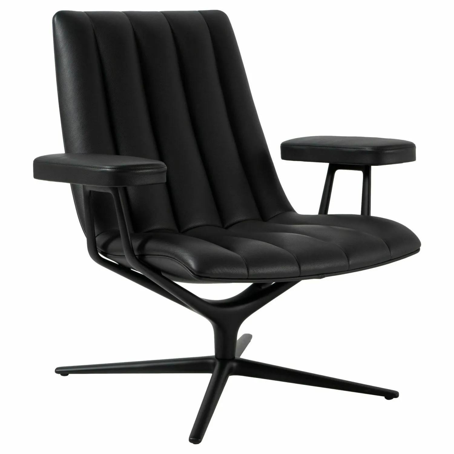 Walter Knoll Loungesessel|Relaxsessel|Sessel Healey Lounge Leder Congress Asphalt 252 Cat. 55 Grau Fußkreuz Schwarz mit Hocker