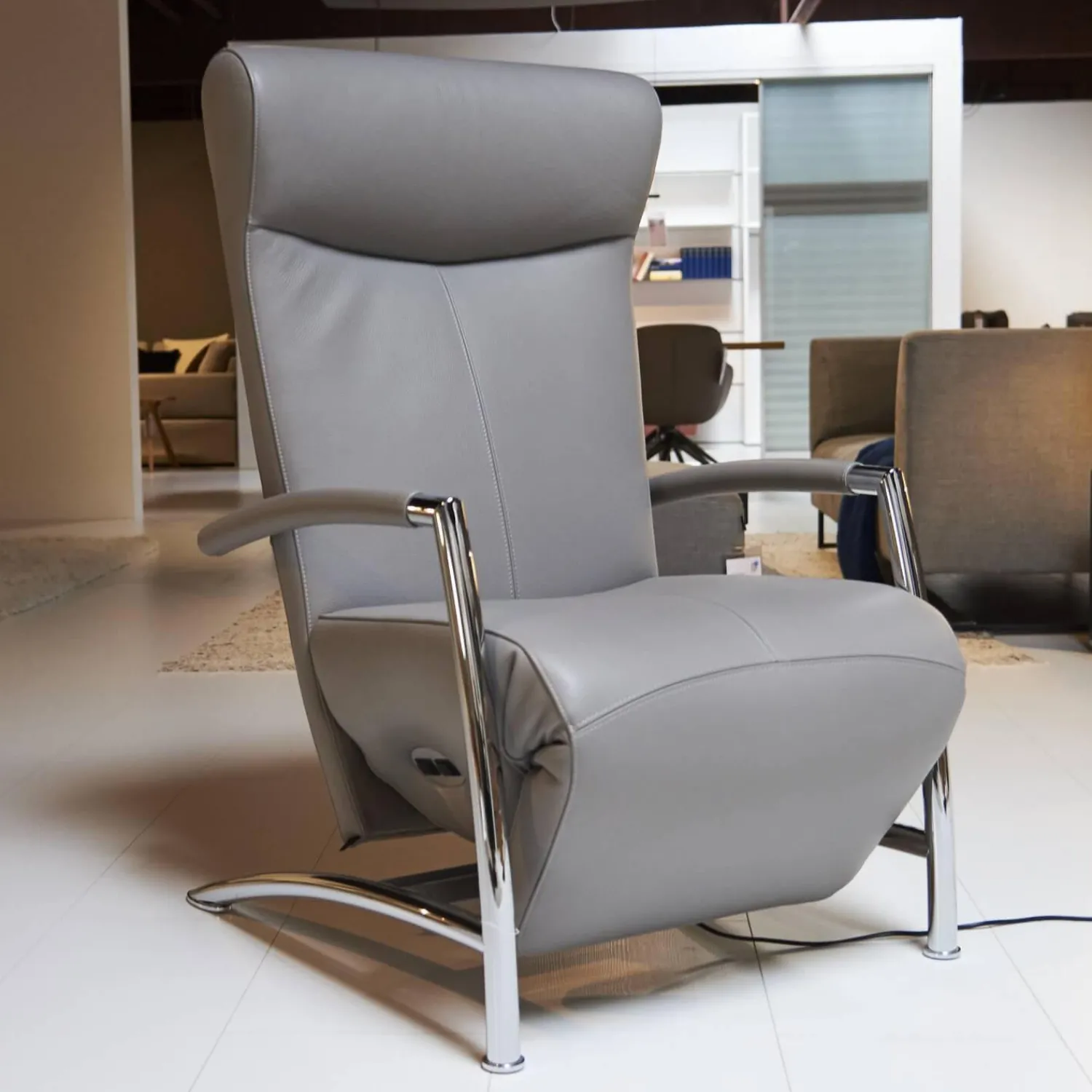 Leolux Fernsehsessel|Sessel Helical Leder Senso Grau Gestell Chrom