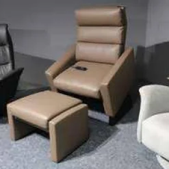 Erpo Relaxsessel|Sessel Hocker Soho Extra Hoch Leder 42 560 Fango Metallkufe Hochglanz Poliert Mit Aufstehhilfe Inklusive Hocker