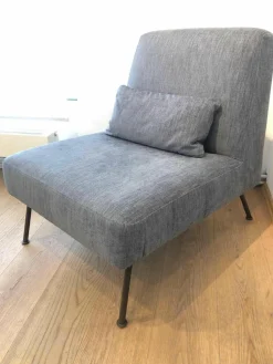 Ligne Roset Relaxsessel|Sessel Humphrey Stoff C 762 Blau Grau Gestell Braun mit Hocker