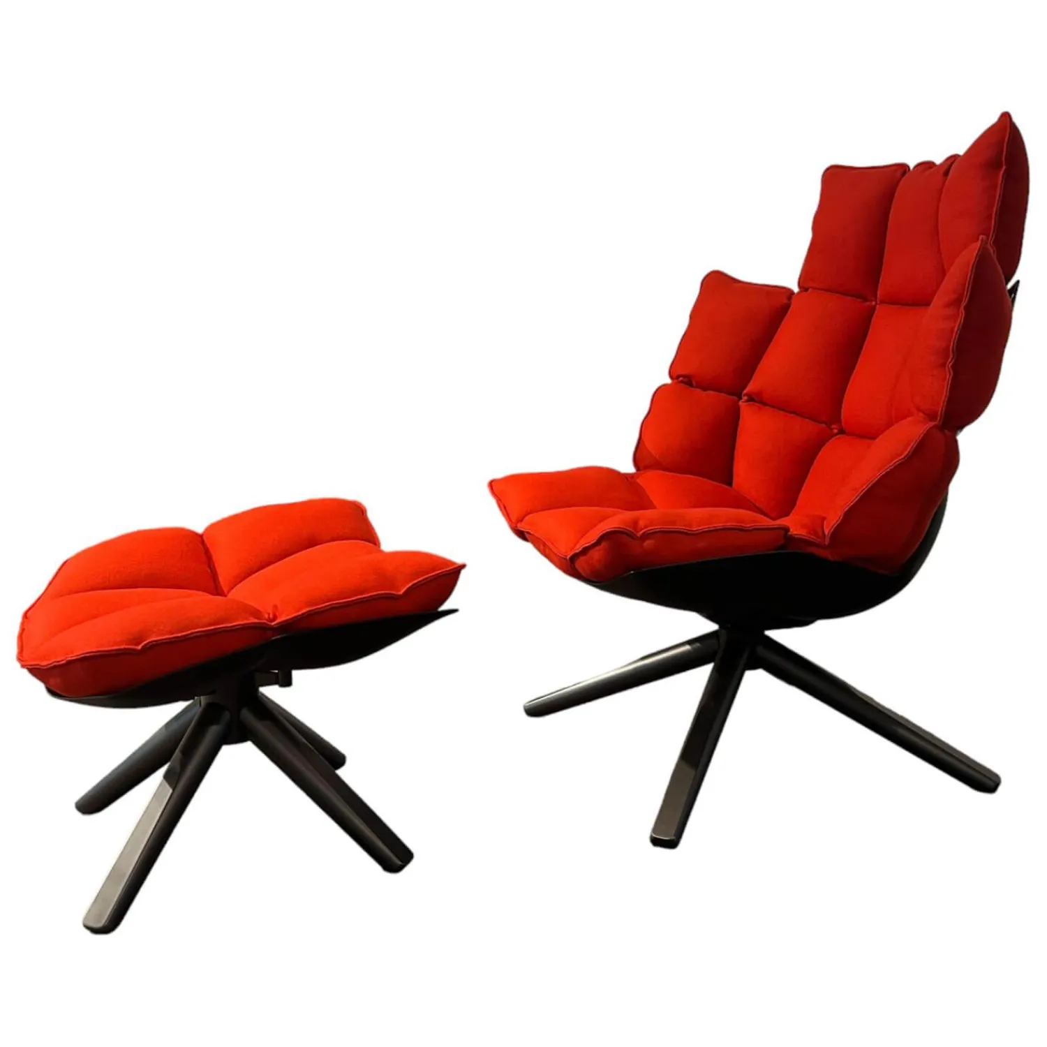 B&B Italia Relaxsessel|Sessel Husk Stoff Sidro Rot 2059700 Schale Untergestell Schwarz mit Hocker