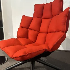 B&B Italia Relaxsessel|Sessel Husk Stoff Sidro Rot 2059700 Schale Untergestell Schwarz mit Hocker