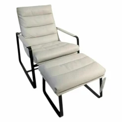 Leolux Relaxsessel|Sessel Indra Leder Senso 9050 Pampas Weiß Gestell Schwarz mit Hocker