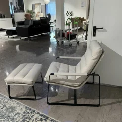 Leolux Relaxsessel|Sessel Indra Leder Senso 9050 Pampas Weiß Gestell Schwarz mit Hocker