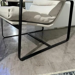 Leolux Relaxsessel|Sessel Indra Leder Senso 9050 Pampas Weiß Gestell Schwarz mit Hocker