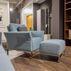 Erpo Relaxsessel|Sessel inkl. Hocker Modena 220 Bezug Stoff Prairie 2022 45 Hellblau Mit Biese Keder Leder Dunkelblau Inklusive Hocker Und Kissen